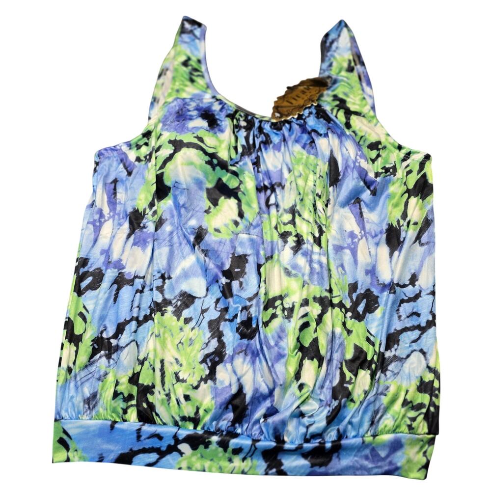 Vicabo Blue Green Abstract Tank NEW Padded Bust Scoop Neck Top Women's Size 8 M